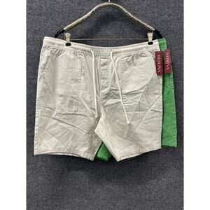 (2) NWT MERONA Men's Size L Mid Rise Casual Fit Cotton Shorts Beige/ Green